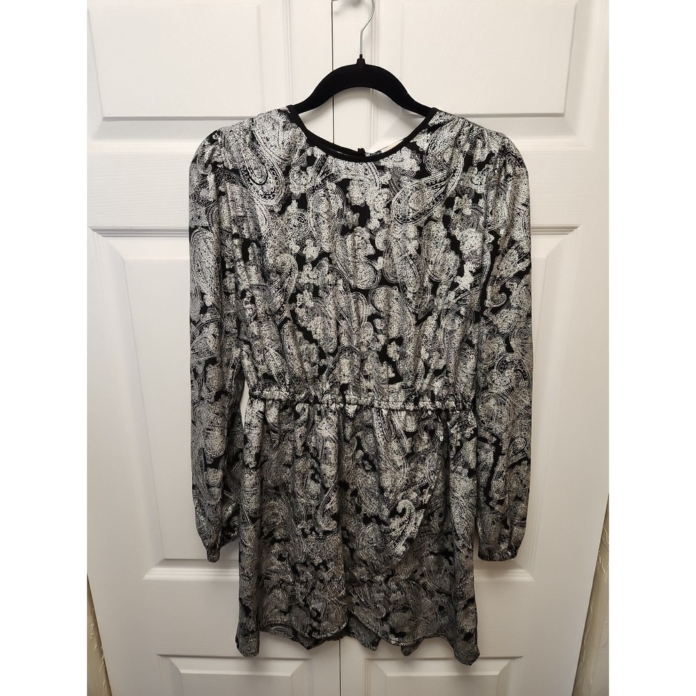 Michael Kors Metallic Paisley Print Flounce Dress Women's M Bone Button Back